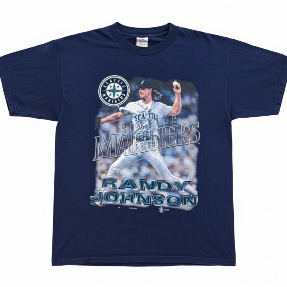 VTG 90s MLB Randy Johnson Seattle Mariners Baseball Caricature T-Shirt Sz Medium